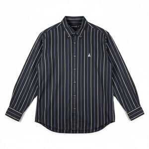 VTG 90s Bean Pole Mens Striped Button Down Shirt Blue Korea Ivy League Academia